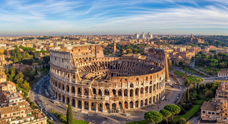Panoramic view of Colosseum in Rome, Italyの写真素材