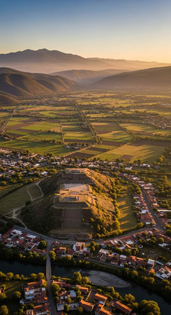 Aerial view of town of Melnik, Blagoevgrad region, Bulgariaの写真素材