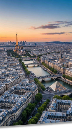 Panoramic view of Paris and Eiffel Tower at sunset, Franceの写真素材