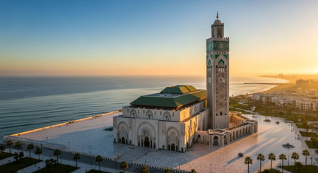 Aerial view of Hassan II Mosque in Casablanca, Moroccoの写真素材
