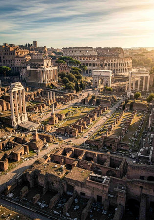 Panoramic view of the Roman Forum in Rome, Italy.の写真素材