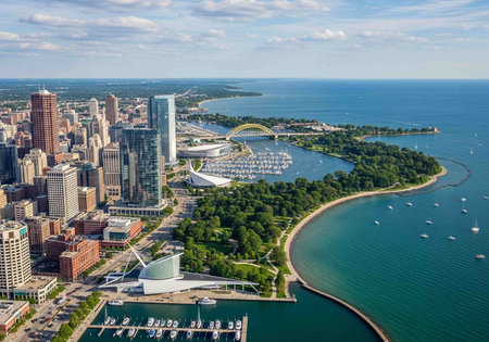 Aerial view of the city of Chicago, Illinois, USA.の写真素材