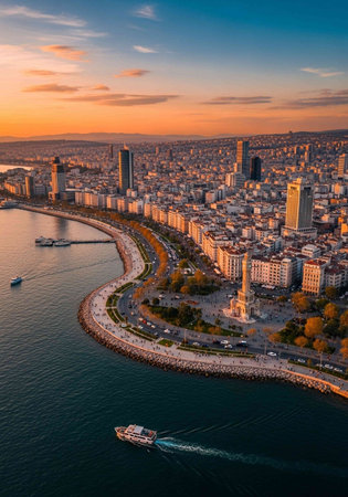 Aerial view of the city of Istanbul at sunset, Turkey.の写真素材