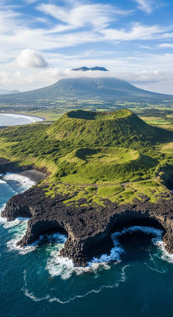 Aerial view of the island of Flores in Azores, Portugalの写真素材
