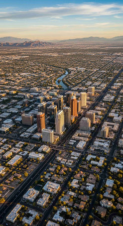 Aerial view of downtown Las Vegas, Nevada, United States.の写真素材