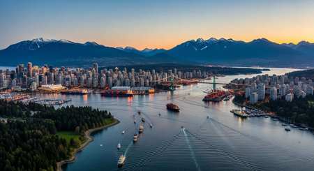 Aerial view of Vancouver cityscape, Vancouverの写真素材