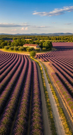 Aerial view of lavender field in Provence, Franceの写真素材