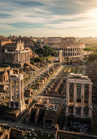 Panoramic view of the Roman Forum in Rome, Italy.の写真素材