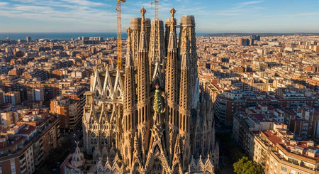 Aerial view of the Sagrada Familia in Barcelona, Spainの写真素材