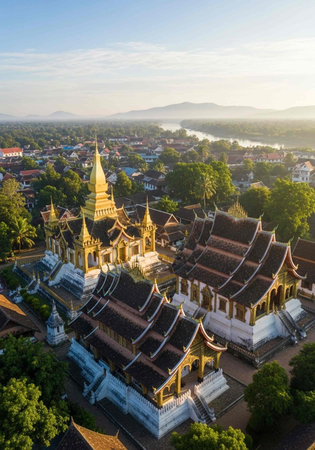 Aerial view of Wat Phra That Doi Suthep, Chiang Mai, Thailandの写真素材