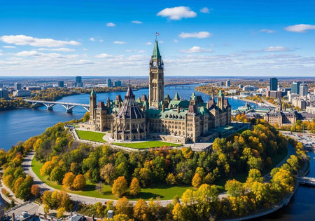Aerial panoramic view of the Parliament building in Ottawa.の写真素材
