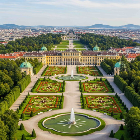 Gardens of Schonbrunn Palace in Vienna, Austria.の写真素材