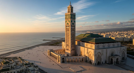 Panoramic view of Hassan II Mosque in Casablanca, Moroccoの写真素材