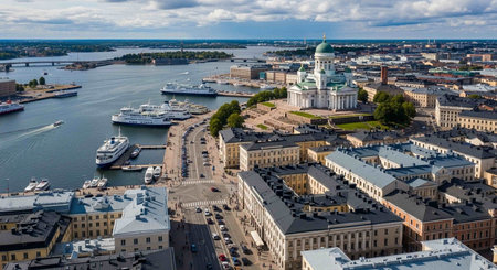 Panoramic aerial view of Helsinki, Finland.の写真素材