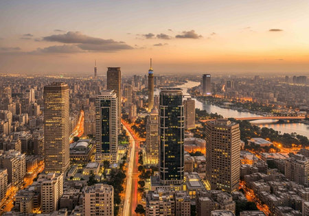 Aerial view of Shanghai city at sunset,China.の写真素材