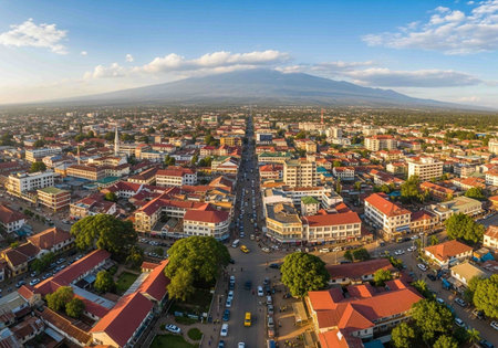 Aerial view of a city in Java, Indonesiaの写真素材