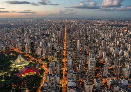 Aerial view of Bangkok cityscape at sunset time, Thailand.の写真素材