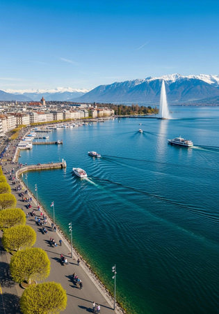 Panoramic view of Lucerne, Switzerland in a beautiful summer dayの写真素材