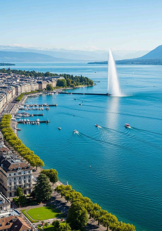 Aerial view of Geneva lake, Switzerlandの写真素材