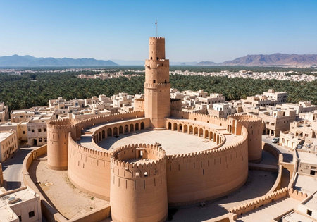 Panoramic view of a mosque in Marrakesh, Moroccoの写真素材