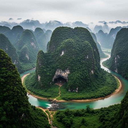 Karst mountains and Li river in Yangshuo Guilin, Chinaの写真素材