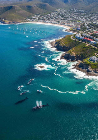 Aerial view of the beach and coastline of Cape Town South Africaの写真素材