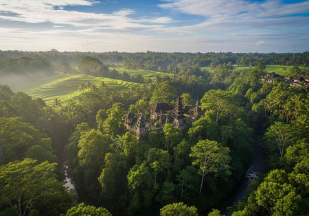 Aerial view of Ubud city, Bali island, Indonesiaの写真素材