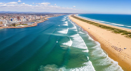 Aerial view of the beach in Cadiz, Andalusia, Spainの写真素材