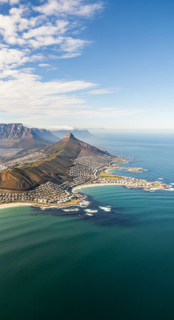 Aerial view of Table Mountain in Cape Town, South Africa.の写真素材