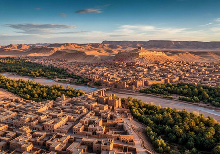 Aerial view of a historical site in Moroccoの写真素材