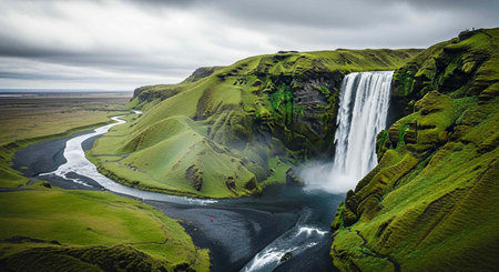 Famous Skogafoss waterfall in Iceland, Europe. Panoramaの写真素材
