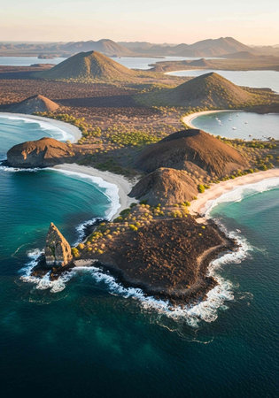 Aerial view of the beautiful beach at sunsetの写真素材