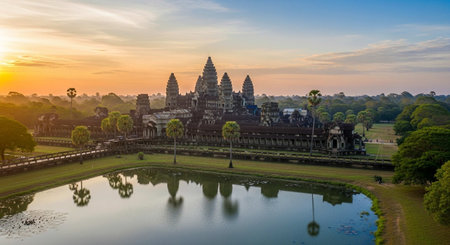 Angkor Wat Temple at sunrise, Siem Reap, Cambodiaの写真素材