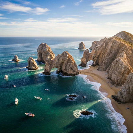 Aerial view of the beautiful beaches and cliffsの写真素材