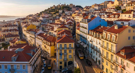 Lisbon, Portugal. Aerial view of the old town.の写真素材