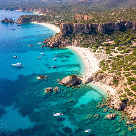 Aerial view of a beautiful beach and coastal landscapeの写真素材