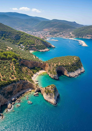 Aerial view of Porto Katsiki beach, Lefkada, Greeceの写真素材