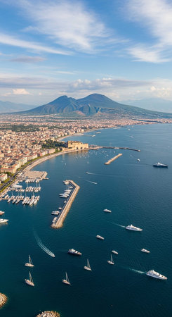 Panoramic view of Naples and Mount Vesuvius, Italyの写真素材