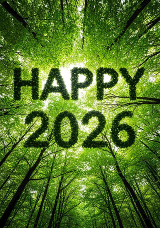 Happy New Year in the green forest. Concept of happy new yearの写真素材