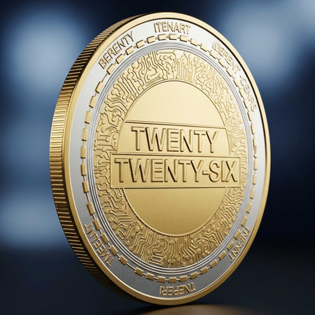 Golden coin with the inscription twenty twenty-six. 3D illustration.の写真素材