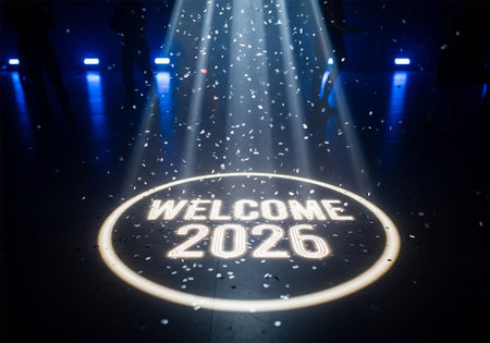 New year background with stage lights and spotlights. Vector illustration.の写真素材