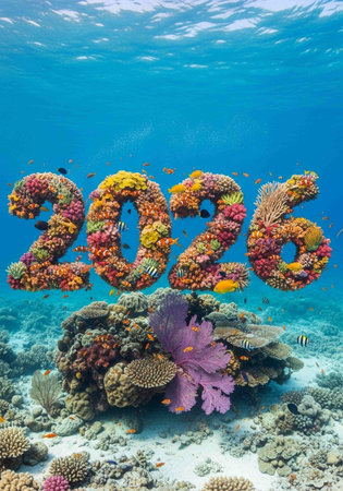 Underwater shot of a colorful tropical coral reef with fish and coralsの写真素材