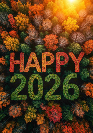Happy new year with colorful forest background, Happy new year conceptの写真素材