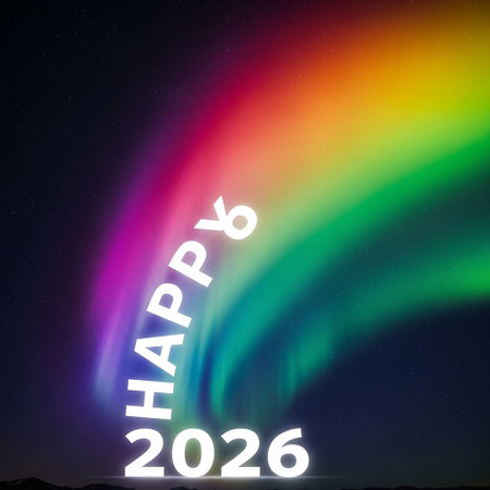 New Year's Eve celebration with a view of the Northern Lights (Aurora borealis)の写真素材