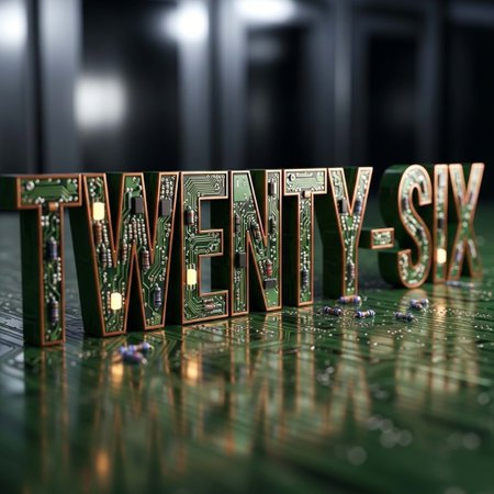 3D letters on a green circuit board.の写真素材