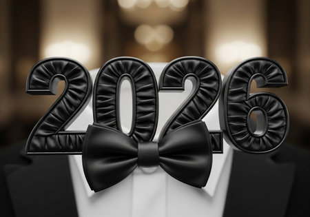 Black bow tie with number 2026 on black background. 3d renderingの写真素材