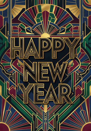 Happy New Year. Greeting card in retro style. Vector illustration.の写真素材