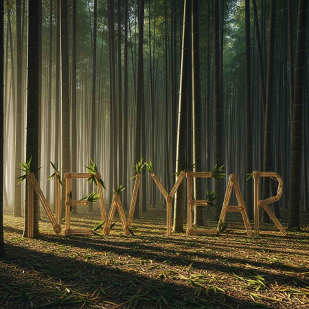 Mysterious Bamboo Forest in the morning, 3d renderの写真素材