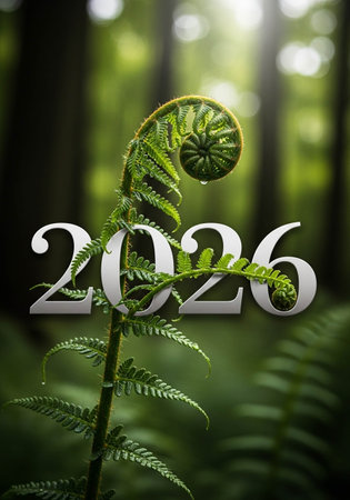 Card with the image of the number 2026 in the forestの写真素材