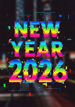 New Year. Abstract background with glitch effect. Vector illustration.の写真素材